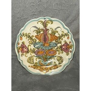 Vintage Hand Painted Skyros Floral Plate Wall Plaque Greek Folk Art 9.5 Inch